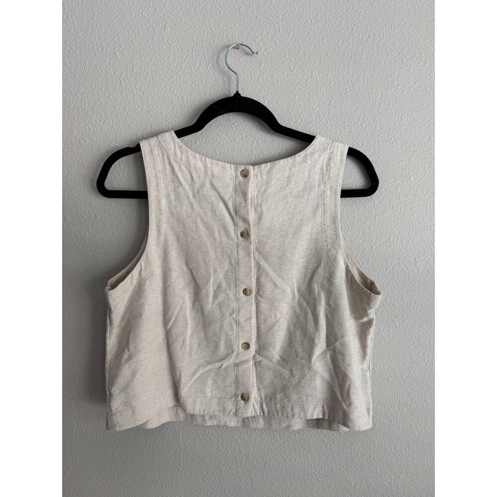 Old Navy Women’s Sz M High Neck Button-Back Linen Blend Tank Top Cream Tan - Picture 6 of 9